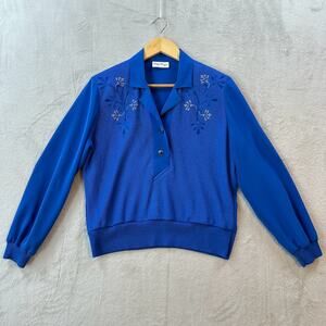 Vintage Philippe Marques Petites Size 6 Royal Blue Gemstone Collared Sweater Top